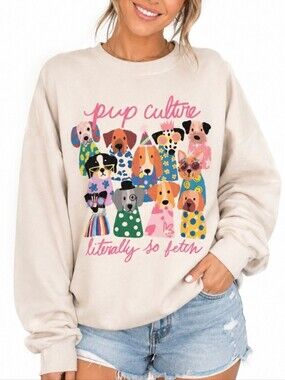 Jerzees XL "Pup Culture" Graphic Sweatshirt Dog Lover Cozy Cute